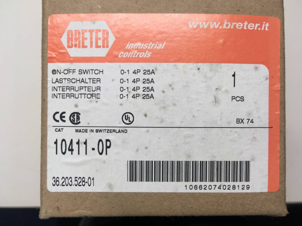 Breter ON-OFF Switch 10411-0P (Main Switch) 01 4P 25A (36.203.528-01)